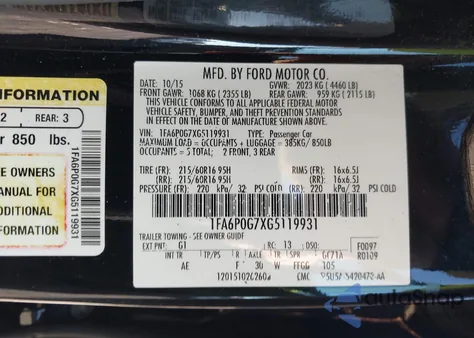 2016 Ford Fusion S z USA, uszkodzony, nr VIN 1FA6P0G7XG5119931